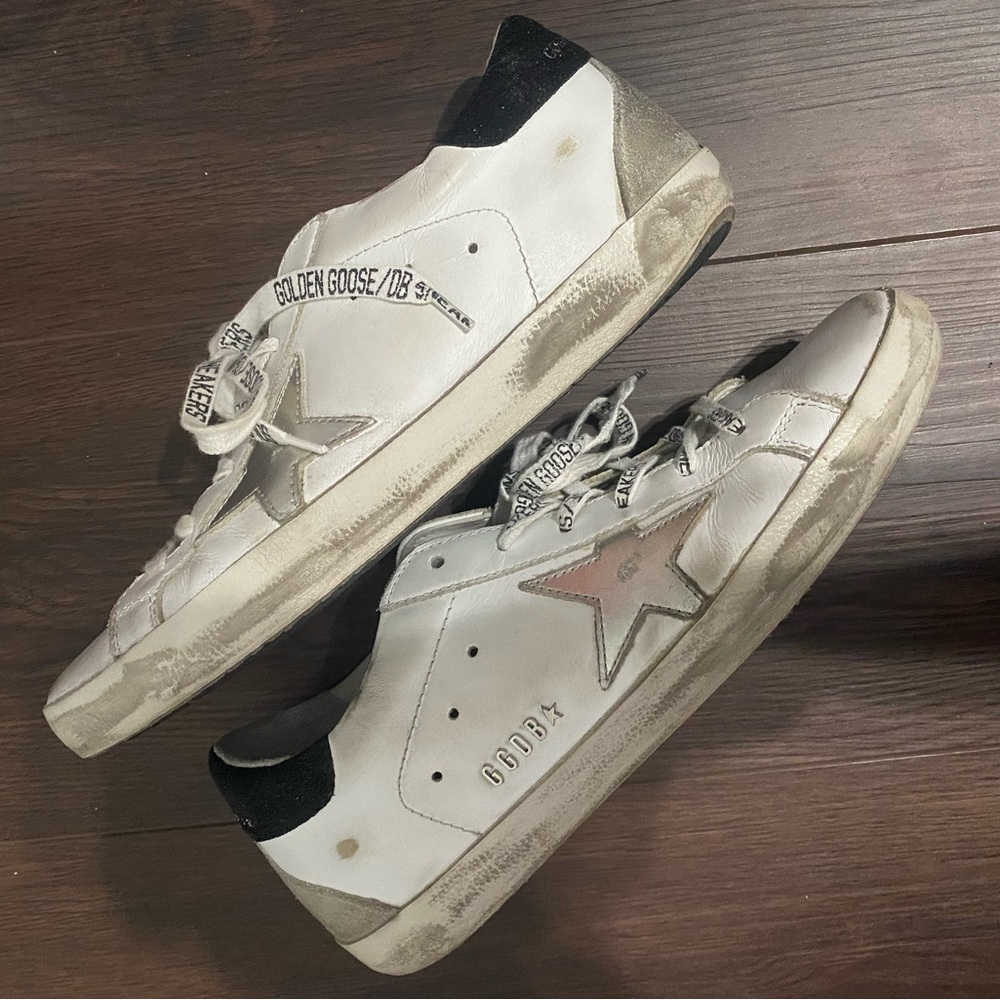 Golden Goose Super-Star Sneakers Size 39 Silver Star White Black Glitter 9W IT39